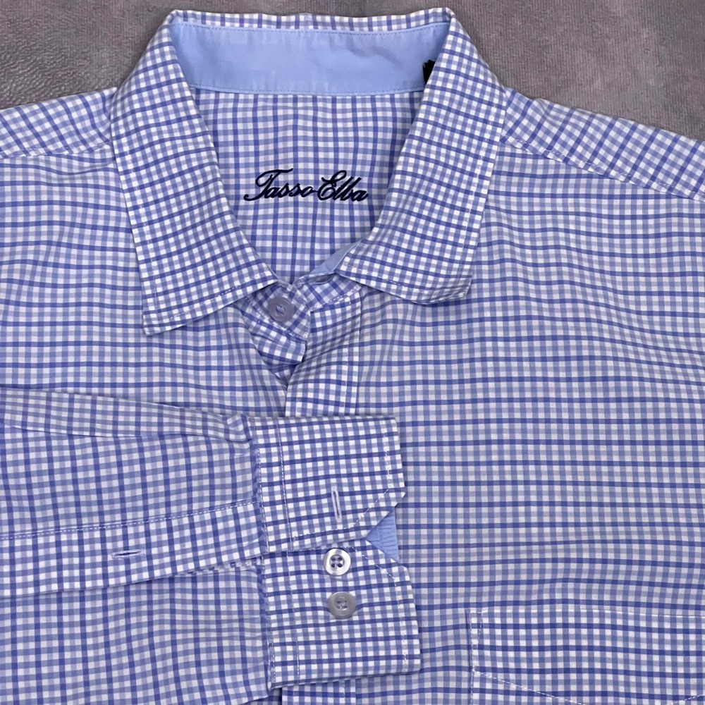 Tasso Elba Button Down Mens XL Blue Gingham Check Cotton Excellent Long Sleeve